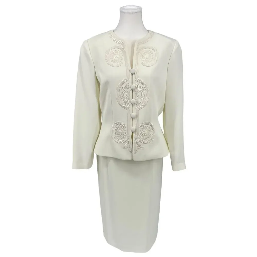 Vintage Adrianna Papell Skirt & Top Set Embroidered White‎ 8 - Picture 2 of 12